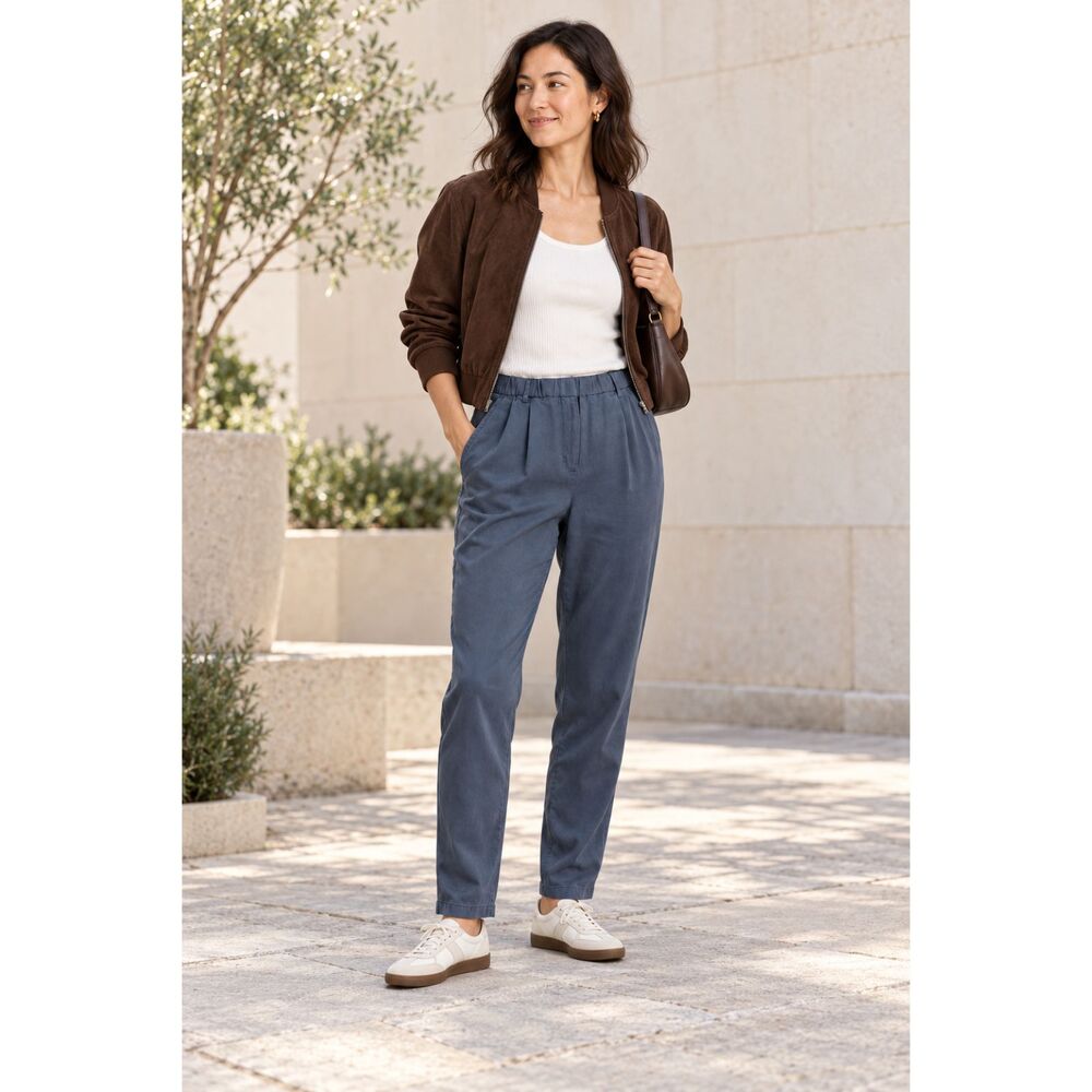 Eileen Fisher Organic Linen Silk Pleated Tapered Pants XS Blue Gray